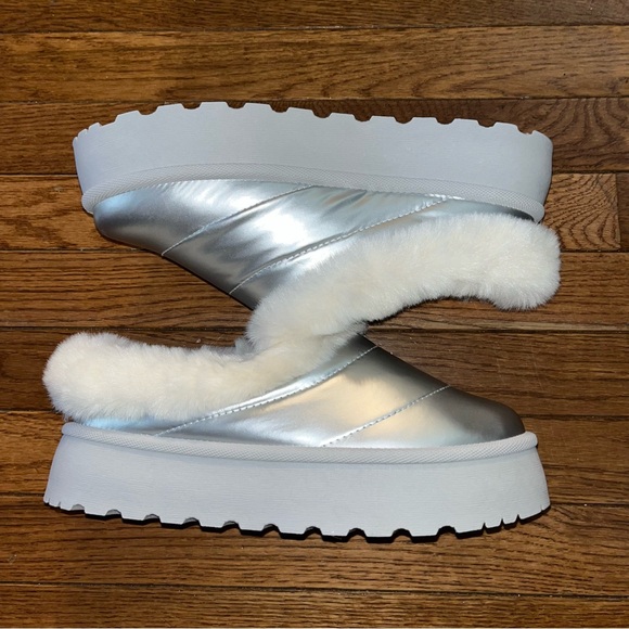 Steve Madden Unite Faux Fur Platform Clogs Metallic Silver & White Women’s 10 - Picture 7 of 14